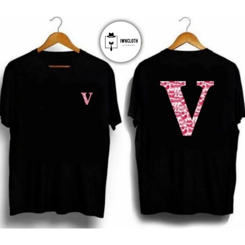 Promo Kaos Inisial Nama Huruf V Kiss Sablon Dtf Kaos Distro Pria Wanita