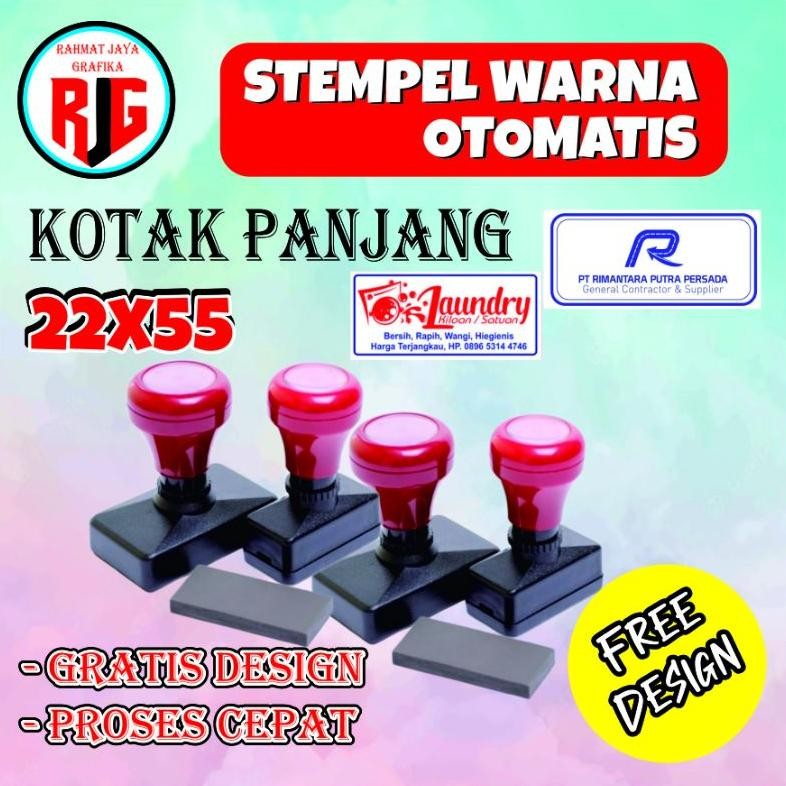 

Stempel Flash Otomatis Warna Custom/Nama/Logo Kotak panjang 22x55