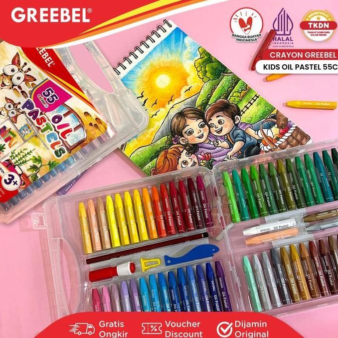 

GREEBEL Crayon Krayon KIDS OIL PASTEL 55 Warna (KOP 55C) / Krayon Oil Pastel / Mewarnai / Menggambar / Crayon Sekolah / Stationery cm