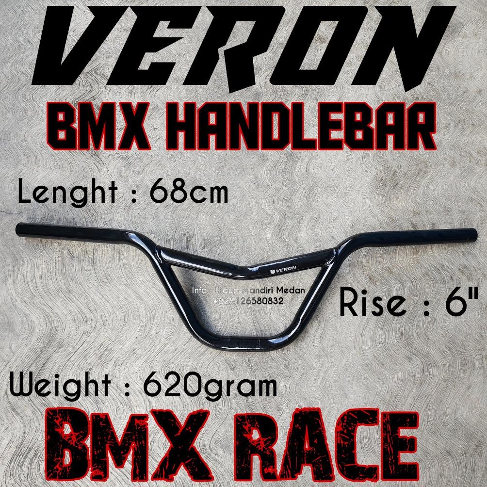 Special Bar Bmx Race Veron Model M Rise 6 Inci Black Hitam Handlebar Lebar 68Cm Rt-4