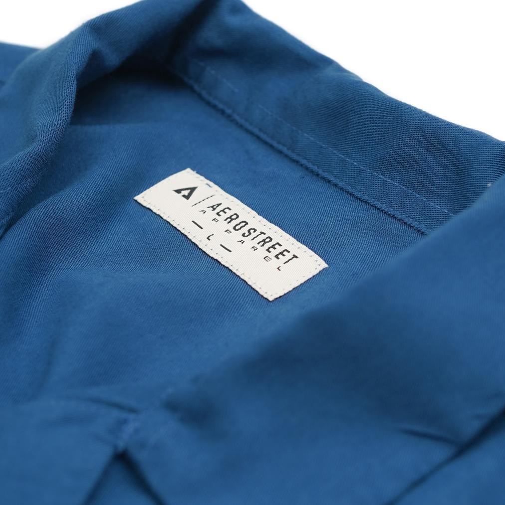 Terlaris Aerostreet Kemeja Rayon Marva Prussian Blue Hawai Polos Cerah Qabaa N