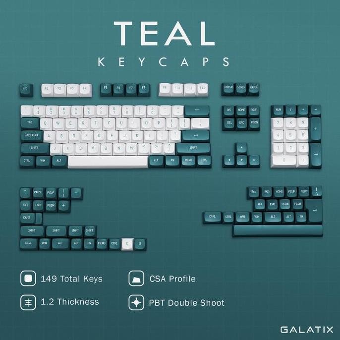 TERMURAH - TEAL KEYCAPS CSA PROFILE PBT DOUBLE SHOOT KEYCAP
