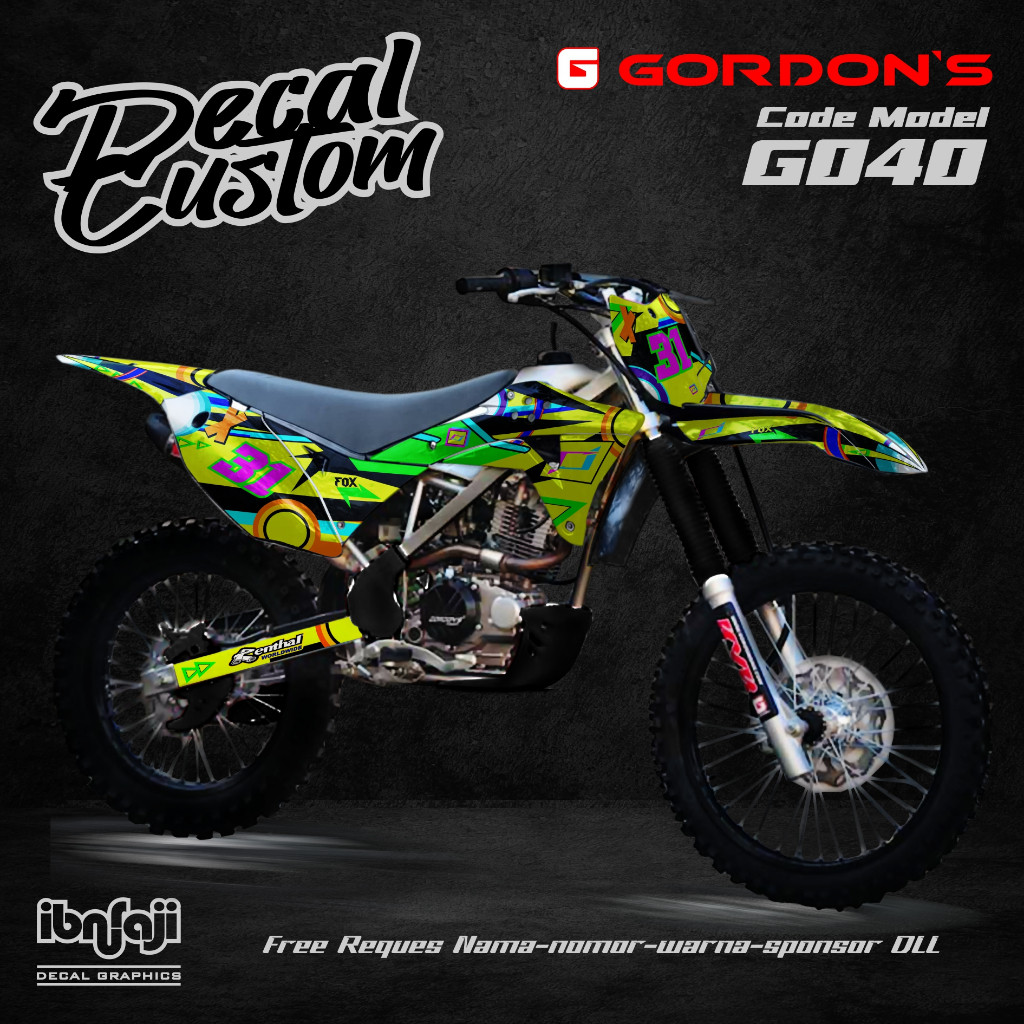 Stiker Decal Klx Gordon kuning Full Body custom nama nomor sponsor warna G040