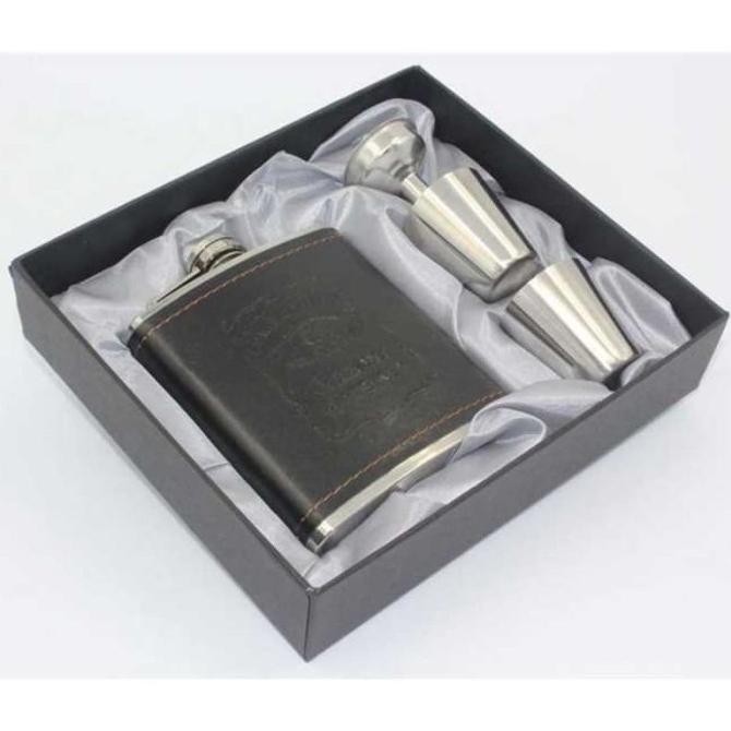 [Allthebest] Botol Minum Bir Whiskey Wine Anggur Alkohol Stainless Steel Kulit 7Oz