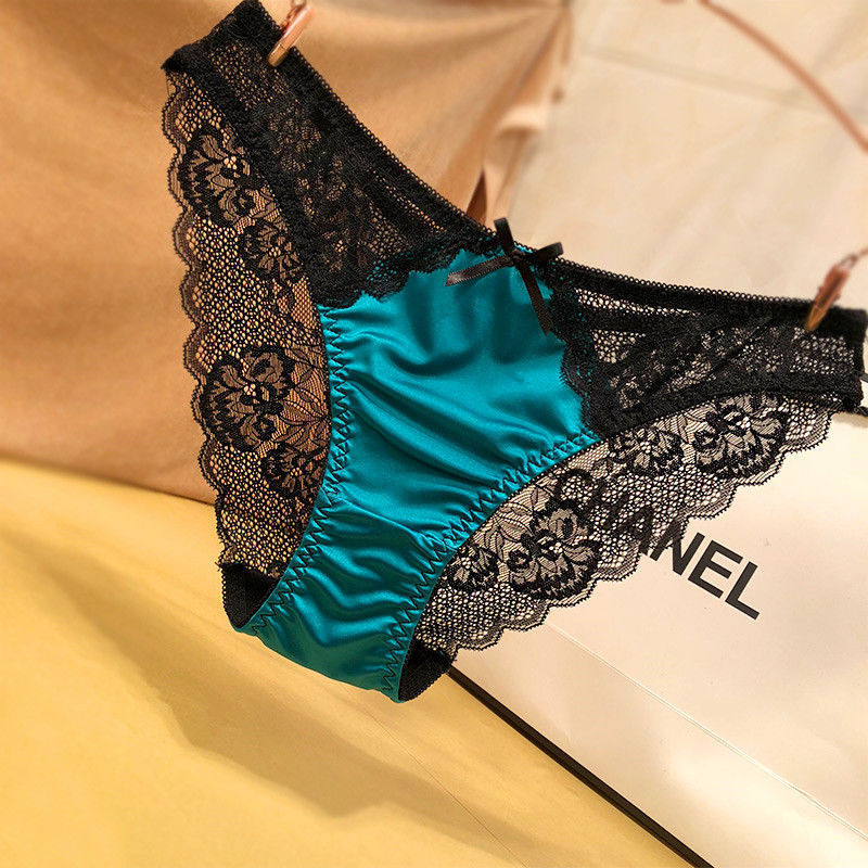 Celana Dalam Wanita Berkualitas Tinggi Satin Renda Jacquard Blok Warna Nyaman Bernapas Tipis Pinggan