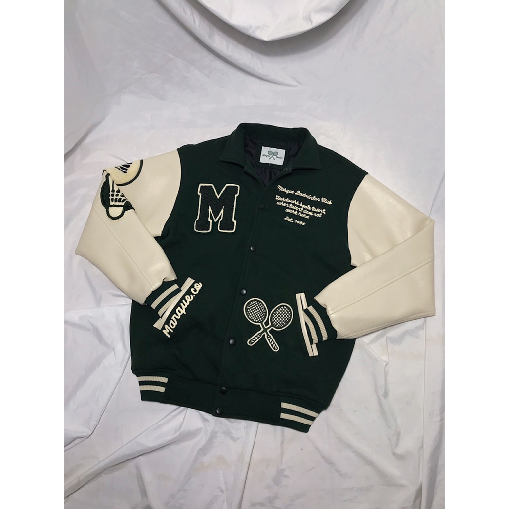 Nego Boskuu > Varsity Jacket Half Leather Badmin Club by Marque.co Ori - Dark Green/Broken White (Ou
