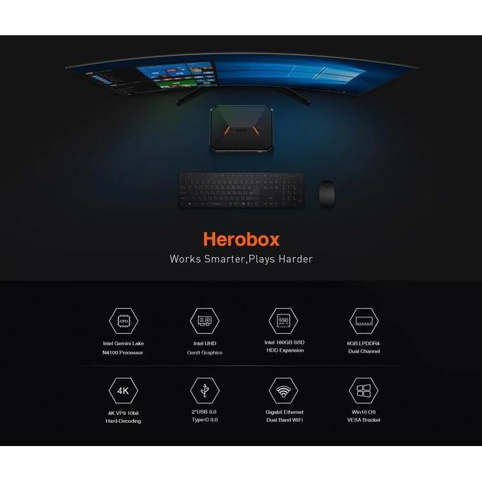 Mini PC Chuwi Herobox 8/256GB SSD 4K GeminiLake N4100 WiFi Windows 10