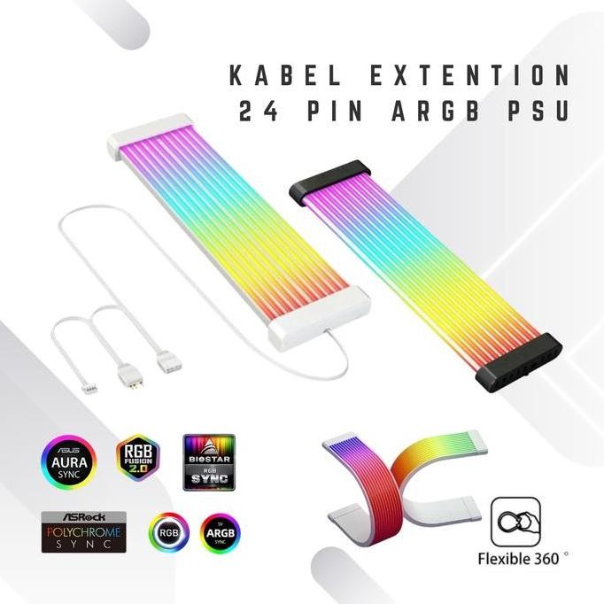 Kabel Extention 24Pin ARGB PSU White/Black Extention Cable ARGB 24Pin Kabel Extention ARGB PSU 24Pin