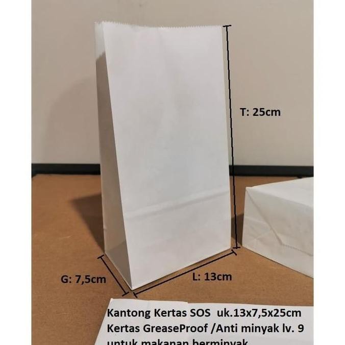 

ready stock Paperbag SOS Kantong Kertas Putih 13x7,5x25 (L) 50GSM Anti Minyak