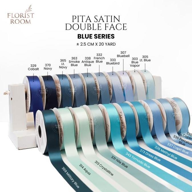 

ready stock Pita Satin Double Face 2.5cm x 20yard Blue Series