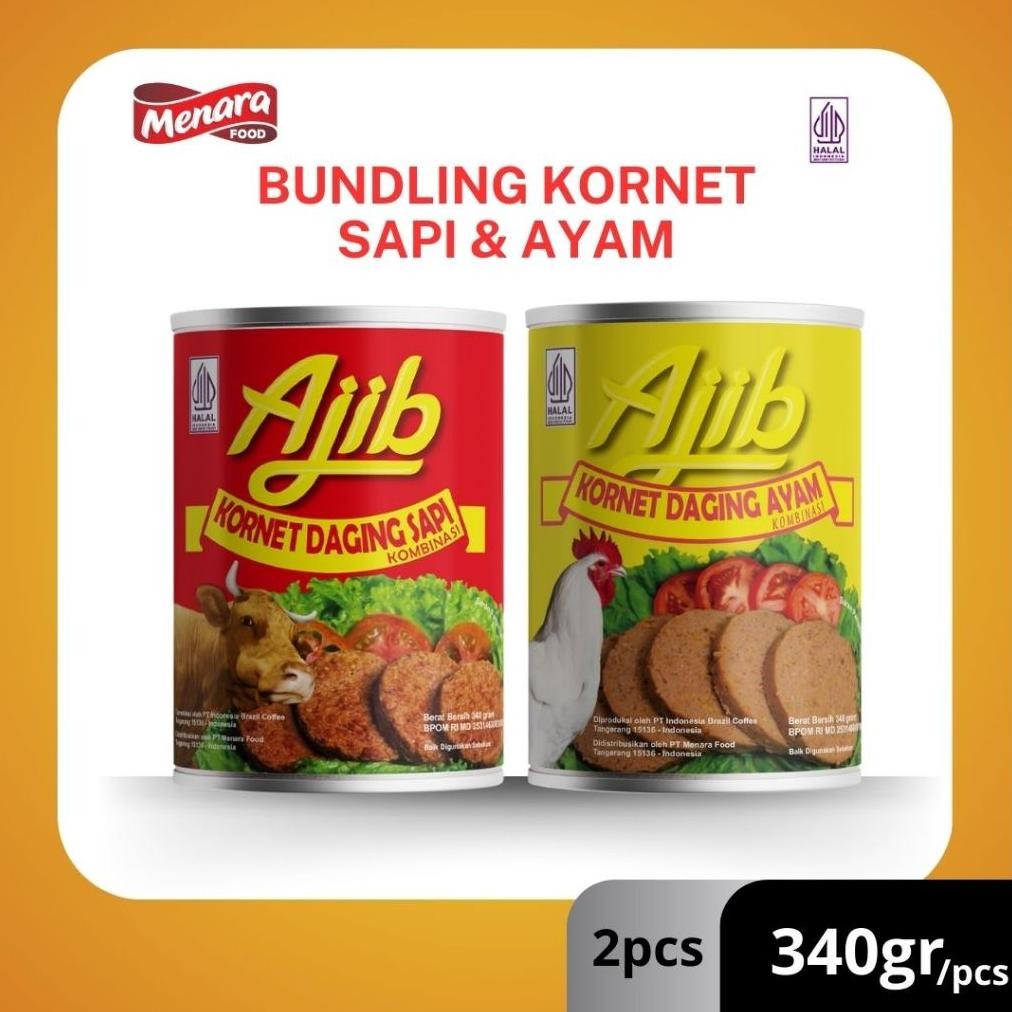 

ready Ajib Bundling Kornet Sapi & Kornet Ayam 340gr- isi 2 murah