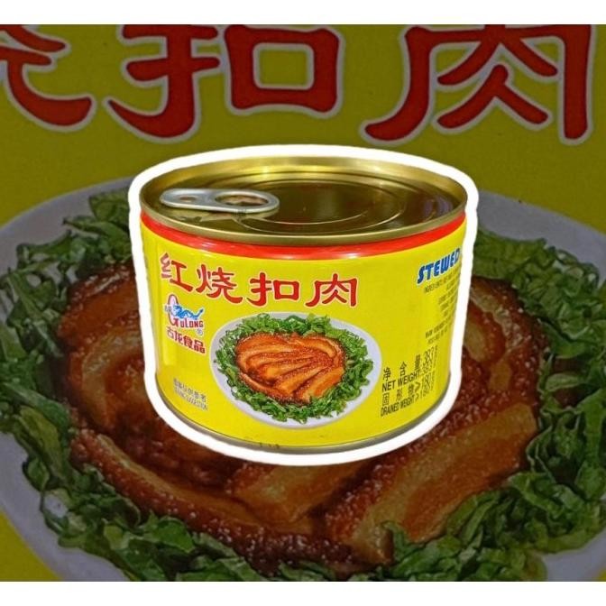 

ready Gulong Stewed Pork Slice 383gram Daging Samcan Babi Kaleng 383gr Babi Hong non halal murah