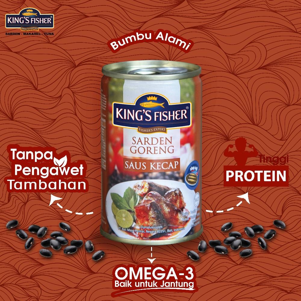 

ready Paket 2 pcs King's Fisher Sarden goreng mini rasa saus kecap Makanan Kaleng 155g kings fisher murah