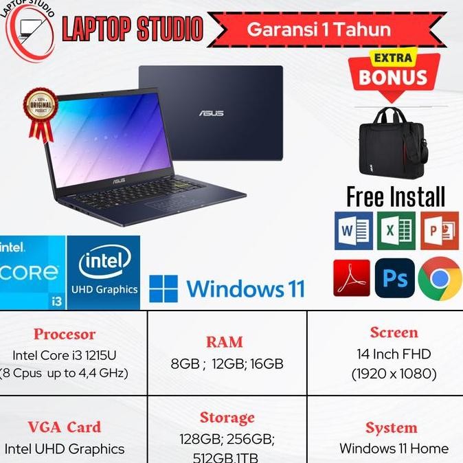 Laptop Baru Asus Vivobook 14 Intel Core i3 1215u(8Cpus,4,4Ghz)RAM 16GB SSD 512GB Numbaricpad