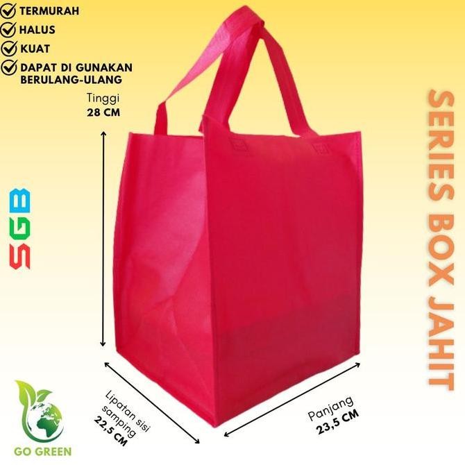 

ready stock 1 LUSIN (12PC) Goodie Bag model Box Jahit uk 23,5x28x22,5 / Tas spunbond besek