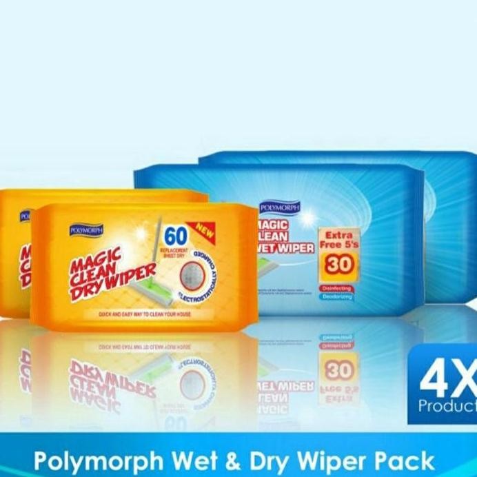 ready  Magic Clean Polymorph wet &dry (tisue lantai 2 bh basah & 2 bh kering)