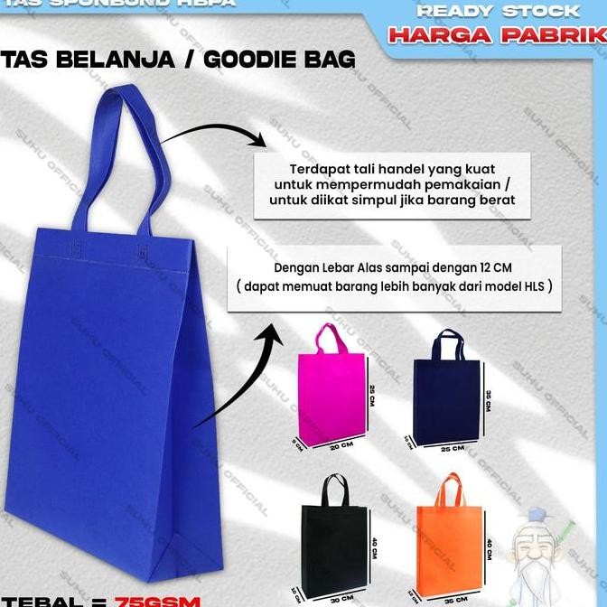 

ready stock Goodie Bag Tas Belanja Spunbond HBPA Kotak Box Ukuran 30x40x10 Kantong Kain Souvenir 1 Lusin Isi 12Pcs