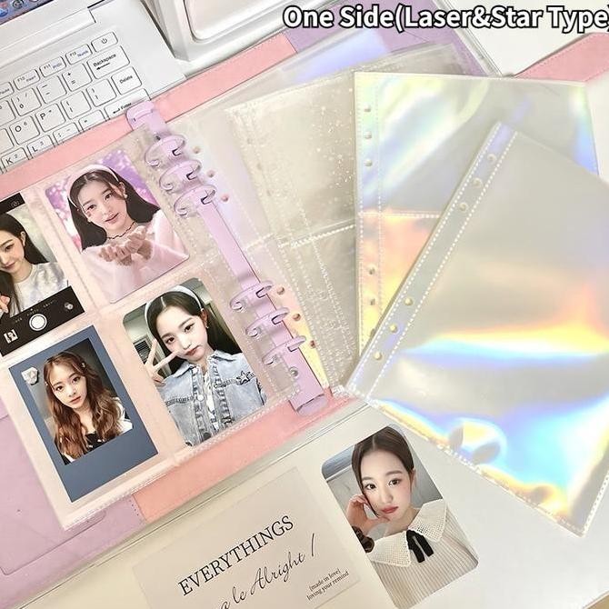 

ready 10 Lembar A5 Sleeves Inner Page 1 sisi Loose-Leaf Sleeve Binder Hologram Motif Album Dalam Penyimpanan Photocard Laser / Heart / Star Set
