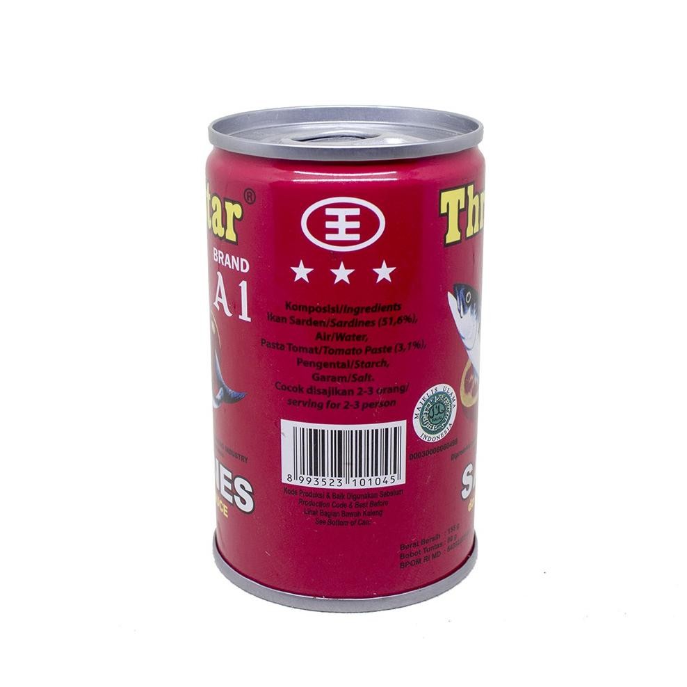 

ready Paket 6 Pcs Three Star Sarden mini saus tomat Makanan Kaleng 155 g murah