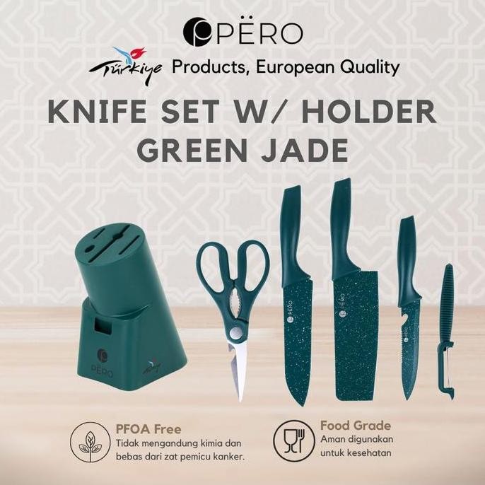 Murah [Exclusive Delladelli] Pero Granite Knife Set Of 6 With Holder / Pisau Set Dapur 6 In 1 / Set 