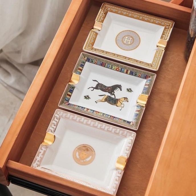 Luxury Gold Hermes H Ashtray / Asbak Mewah Gold Silver / Asbak Keramik murah