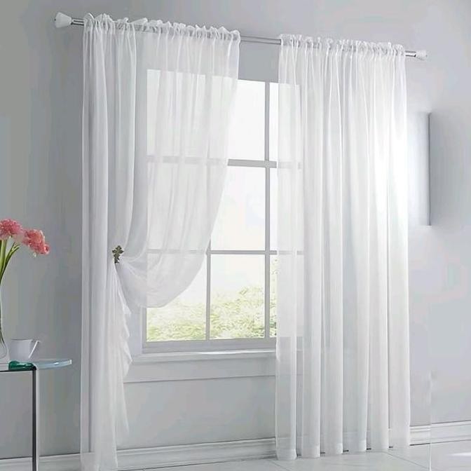 Gorden Vitrase Putih Polos Model Lubang Serut Hordeng Jendela Pintu Curtain murah