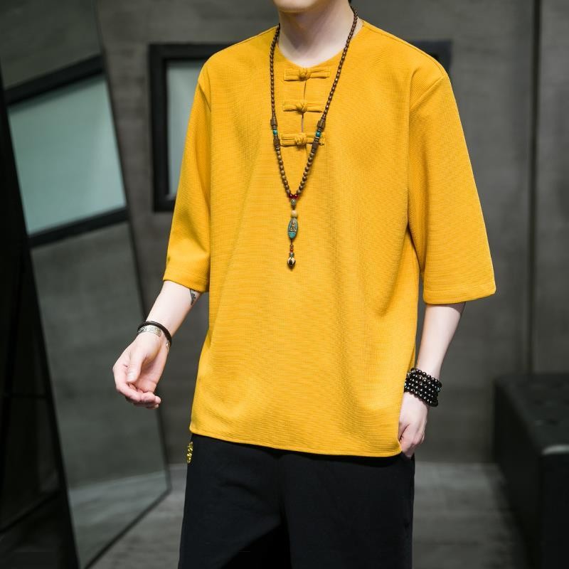 Setelan Tang Pria Gaya Cina dari Sutra Es Ukuran Besar Lengan Pendek/T Baju Kaos/Hanfu