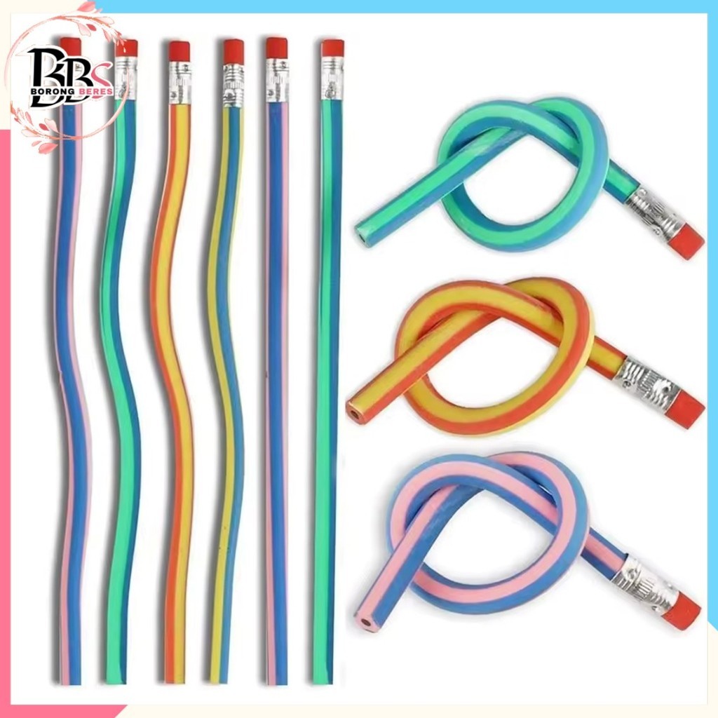 

BORES Pensil Lentur Fleksibel Pensil Gulung Flexibel Pensil Sekolah Lentur Unik Lucu Alat Tulis