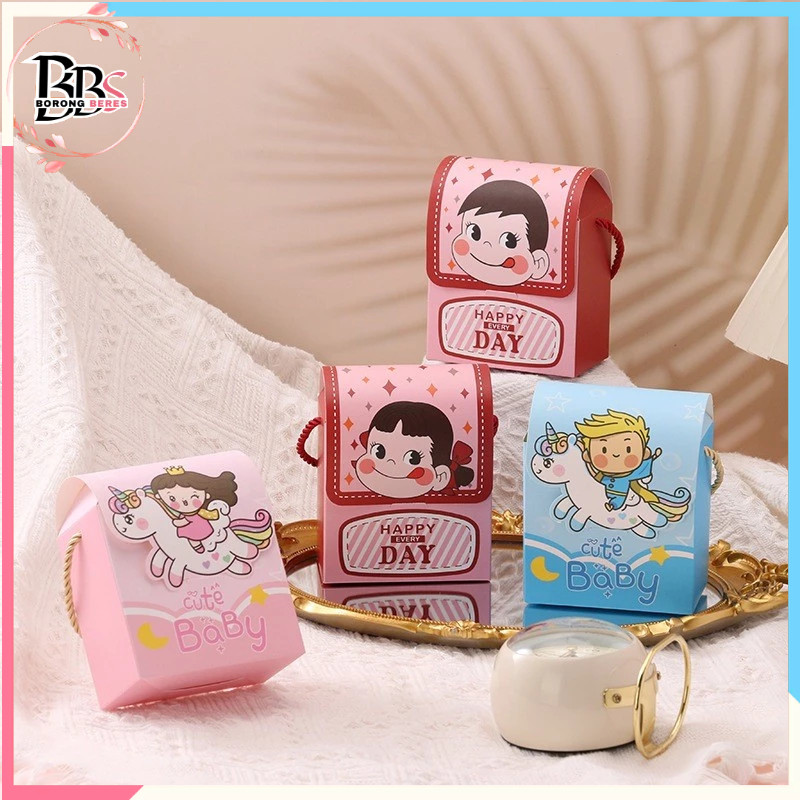 

BORES Goodie Bag Ulang Tahun Anak Motif Kartun Tas Bingkisan Hadiah Hampers Ulang Tahun Anak Kotak Souvenir Kantong Tentengan Bingkisan Paper Bag Kertas
