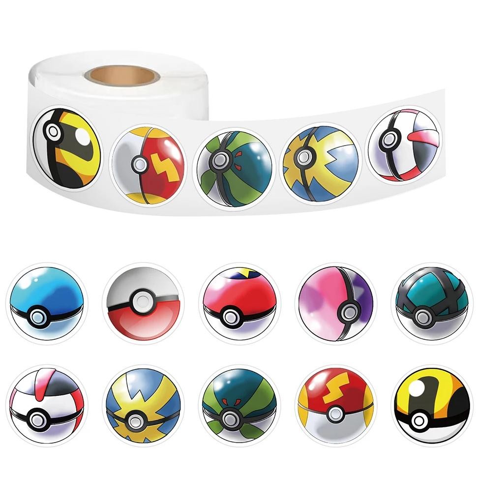 

500PCS Cool Pokemon Poke Ball Anime Stickers Roll DIY Phone Case Laptop Luggage Kawaii Cartoon Waterproof Sealing Labels Sticker
