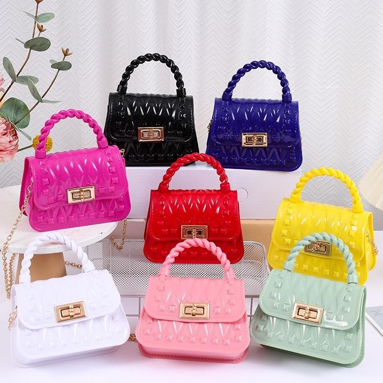 Promo Tas Jelly Mini Bag Selempang Anak Perempuan Remaja Motif Kotak Jelly Glossy