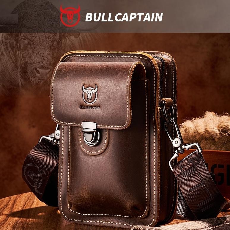 Promo Bullcaptain Tas Selempang Hp Kulit Cowok Ori Keren Anti Air Terbaru 2021 Warna Coklat / Tas Pi