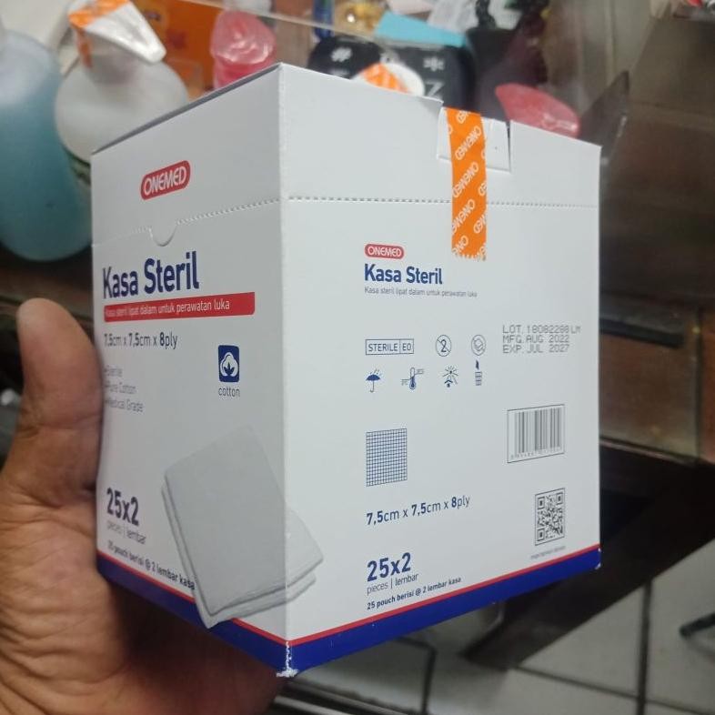 KASA STERIL ONEMED 7,5cm x 7,5cm 8ply isi 25pouch@2lembar