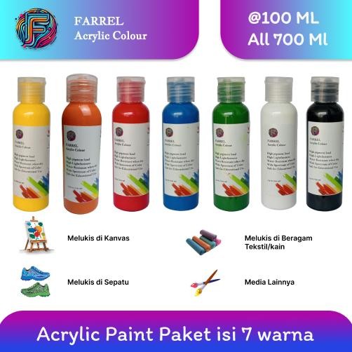 

Cat Akrilik / Lukis / Kanvas / Mural Paket 7 Warna Isi 100 ml Per Botol Farrel Acrylic Colour Terlaris