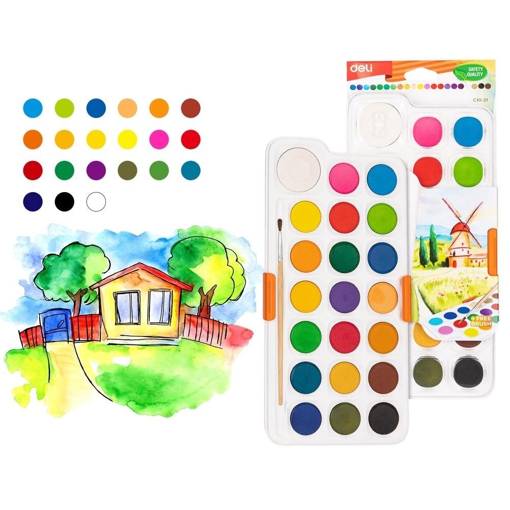 

Deli EC10 Watercolor Paint / Cat Air Padat 8,12,21 Warna, Kemasan Kotak + Kuas Terlaris