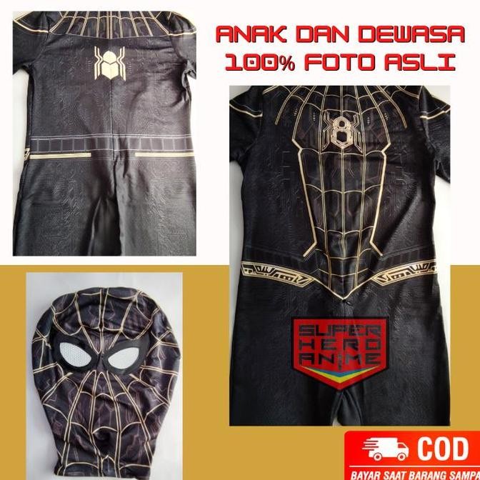 Murah Kostum Spider Man Dewasa Anak No Way Home Hitam Gold Baju Cosplay Costume Spiderman Topeng Sup