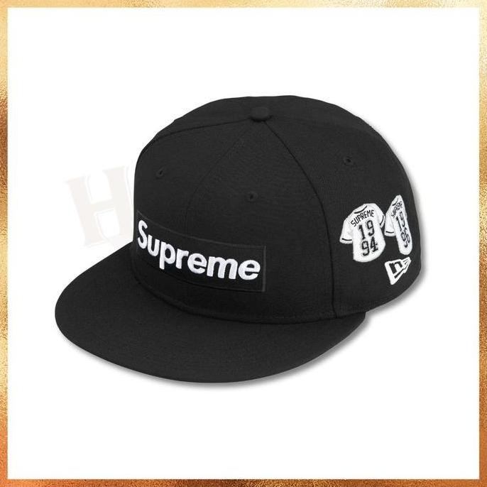 Grosir Ready Stock !!! Topi New Era X Supreme Jerseys Box Logo Black 59Fifty Fitted Hat 100% Origina