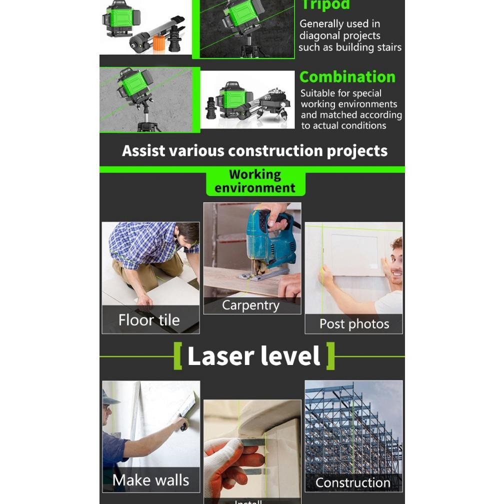 Laser Level 4D 12 Garis Hilda Profesional | Waterpass Laser Otomatis Untuk Bangunan & Pasang Keramik
