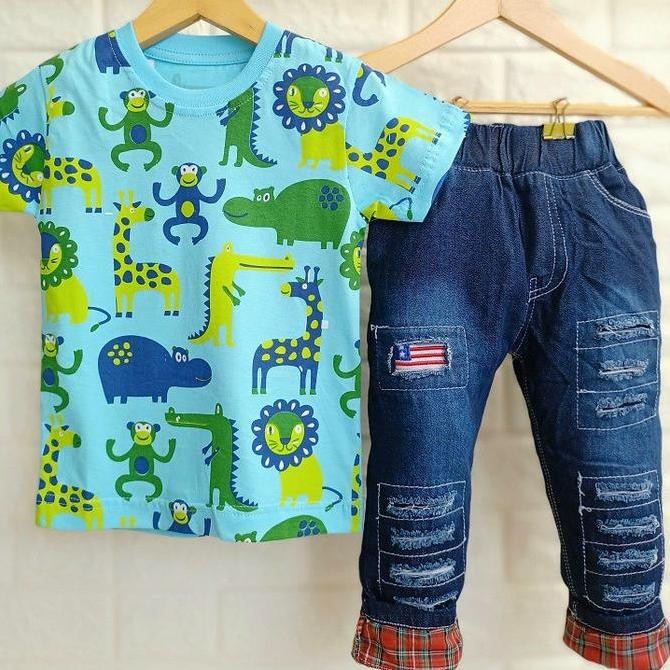 Promo Baju Anak Laki-Laki Motif Animal Setelan Anak Murah Celana Panjang Jeans 1 Tahun - 7 Tahun Baj