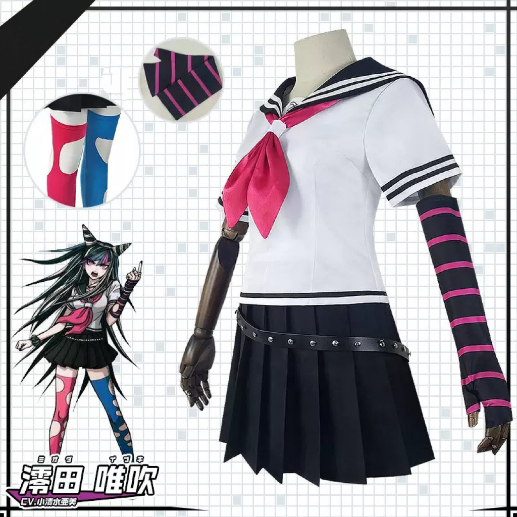 Super DanganRonpa 2 Mioda Ibuki Cosplay Costume Full Set Tops Skirt Sock Scarf Sailor Uniform Jk Uni