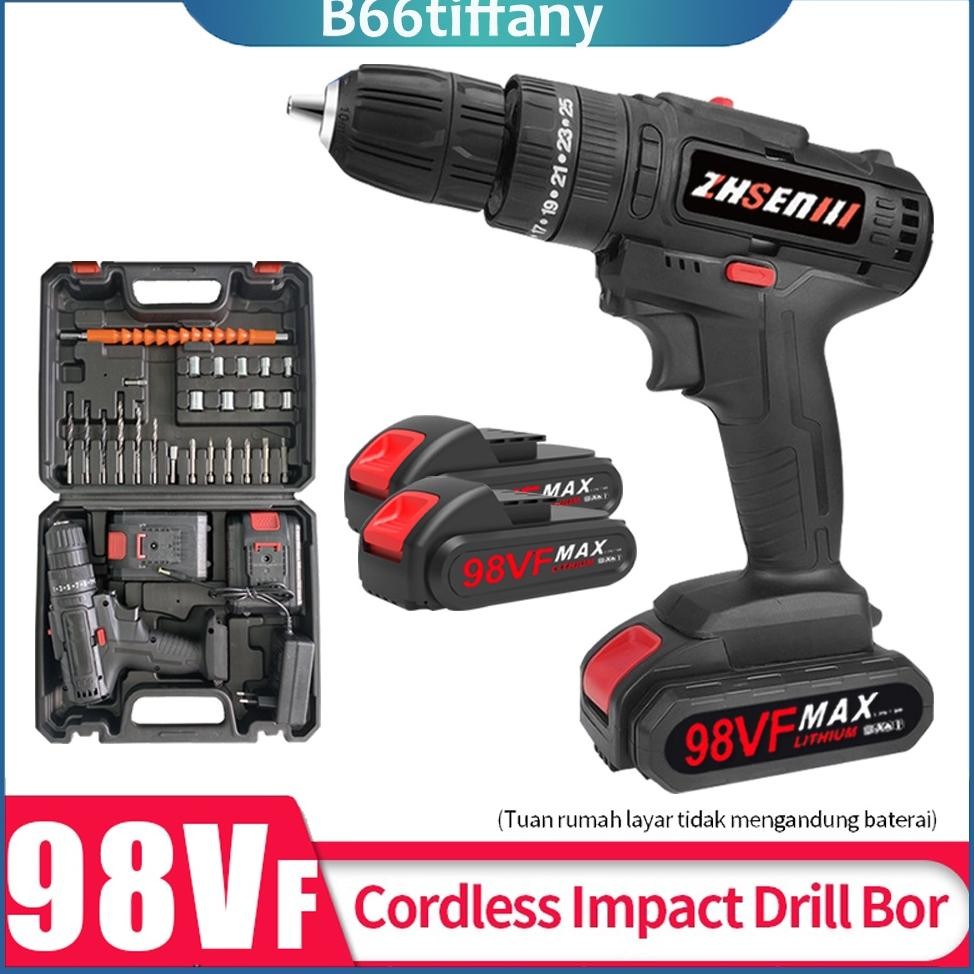 termurah bor listrik cordless drill 98vf - set mata bor lengkap multifungsi