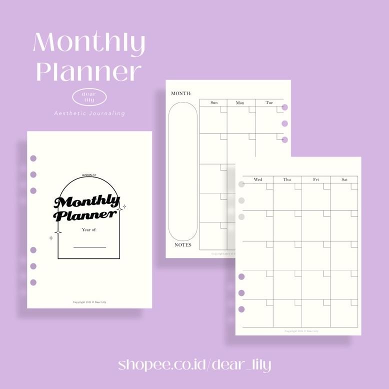 

A5 Aesthetic Monthly Planner Looseleaf 6 Holes Lubang / Kertas Novel Putih Gading RB07