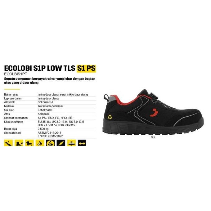 

Terlaris [Free Sarung Tangan] Sepatu Safety Jogger Ecolobi S1P Low Tls Black Sepatu Safety Shoes Kerja Proyek Sporty Ringan Toecap Metal Free Anti Paku Esd