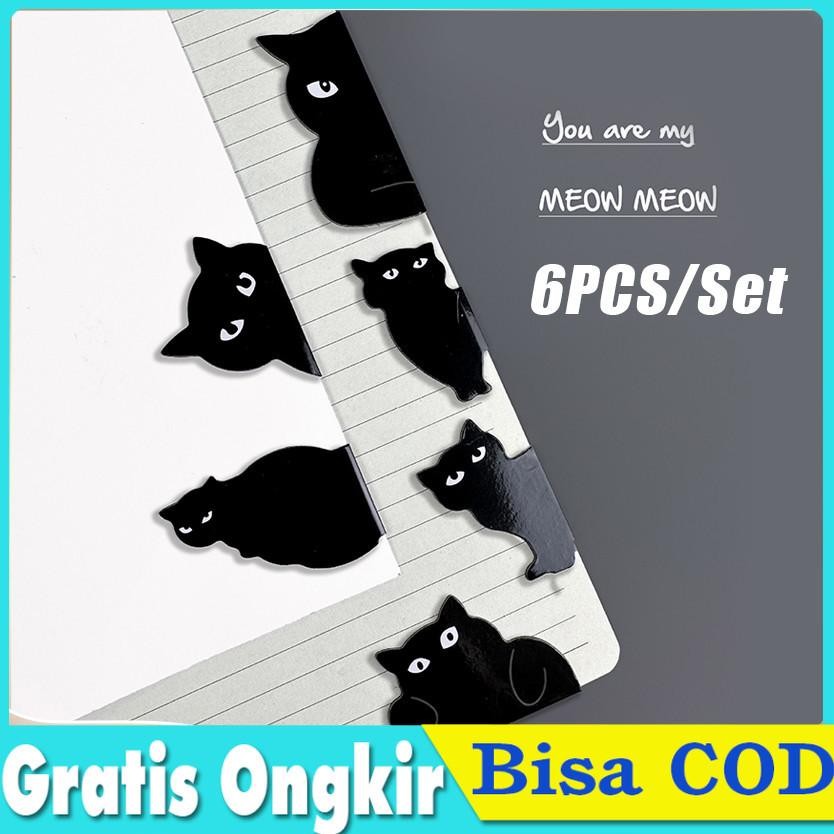 

6Pcs Black Cat Bookmark Kartun Halaman Pembatas Buku Klip Lucu Lipat Magnet Karakter Bookmark Magnetic RB07