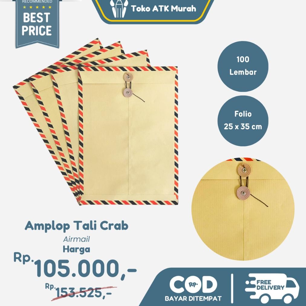 

Baru Amplop Tali Coklat Folio 310 Airmail Isi 100 Lembar | 1 Dus Amplop Resmi