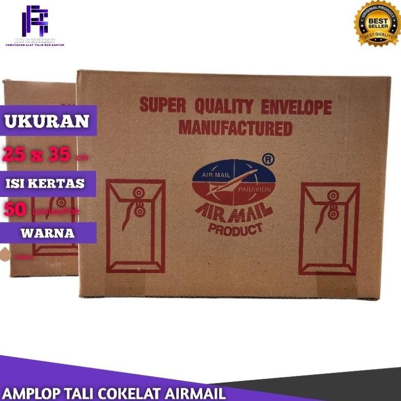 

Baru Amplop Coklat Airmail Tali 310 Ukuran Folio 25x35cm Isi 20pcs