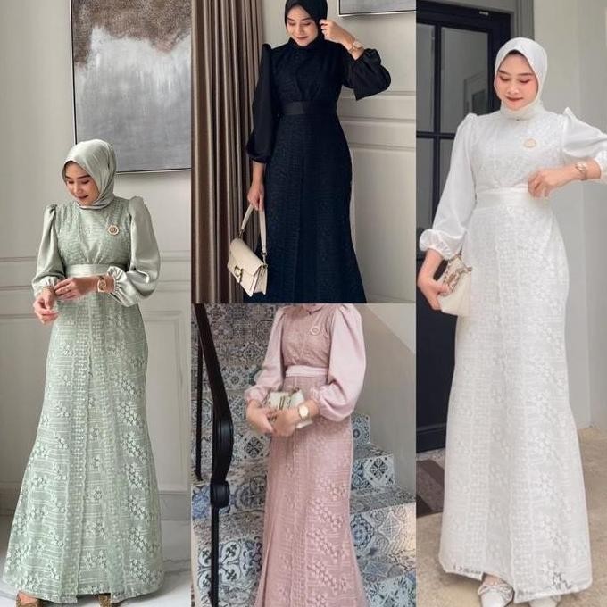 Vannamille id Maxi Dress Malika Brukat Fashion Muslim Wanita Oufit Lebaran Seragaman Pesta gamis kek