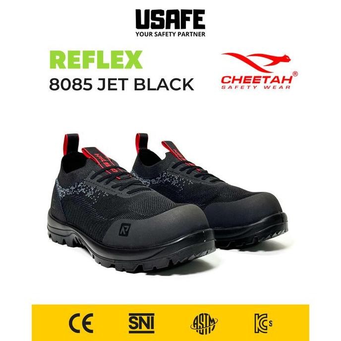

Terlaris ( New Arrival + Bonus ) Sepatu Safety Cheetah Reflex 8085 Jet Black Composite Original