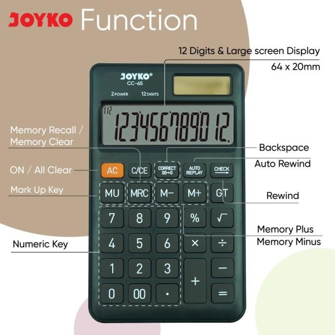 

restock JOYKO CC65 CALCULATOR POCKET 12 Digits - Kalkulator Saku Cek Ulang Koreksi CC 65