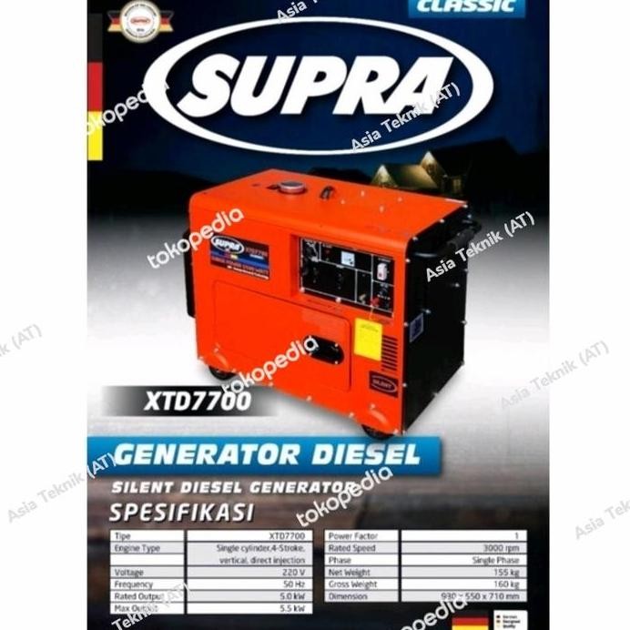 

Terlaris Silent Genset Diesel 5000 Watt New Supra Xtd7700